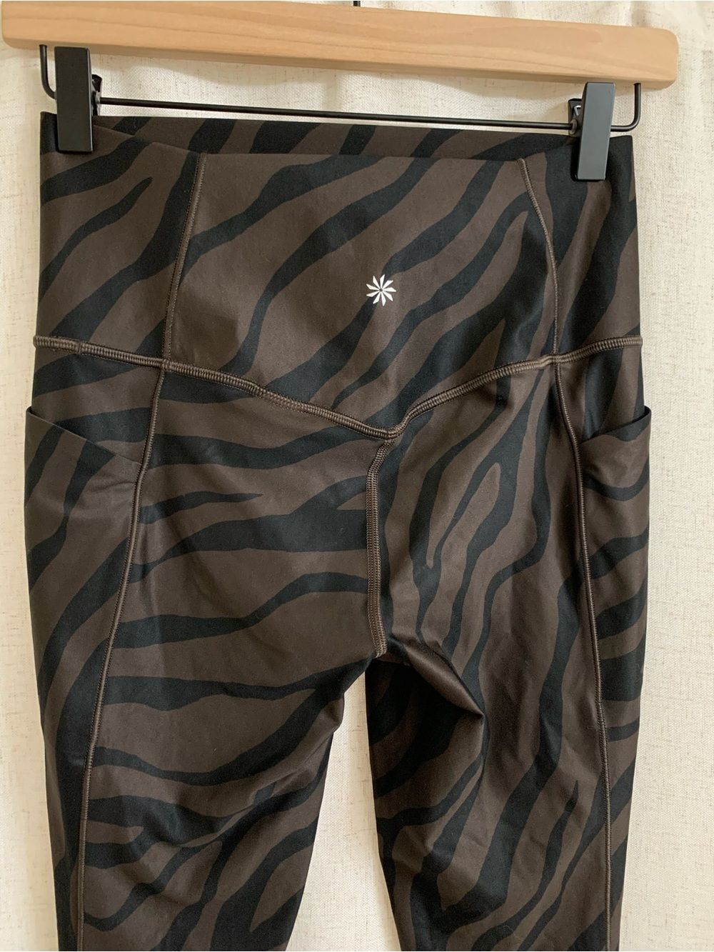 Athleta Salutation Stash Pocket 7/8 Black Brown Zebra-Print High-Rise Leggings S - Picture 7 of 8
